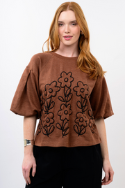 Ivy Jane 921014 French Terry Crewneck w Floral Embroidery