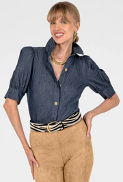Gretchen Scott TPPFDM Puff Sleeve Top - denim
