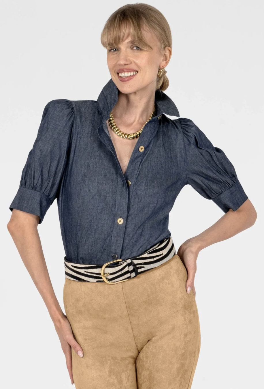 Gretchen Scott TPPFDM Puff Sleeve Top - denim