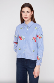 Renuar R5287 917 Blue combo woven blouse with flowers