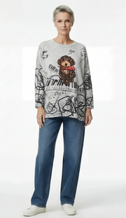Inoah T1772SE 3/4 sleeve gray crewneck dog Elton