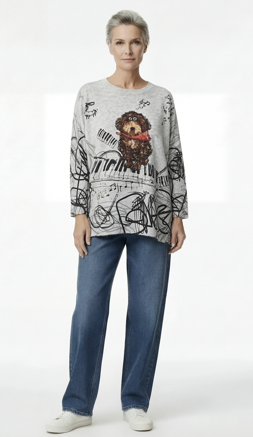 Inoah T1772SE 3/4 sleeve gray crewneck dog Elton
