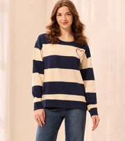 Tribal 3275O/8509 Crewneck Top w Combo - jet blue