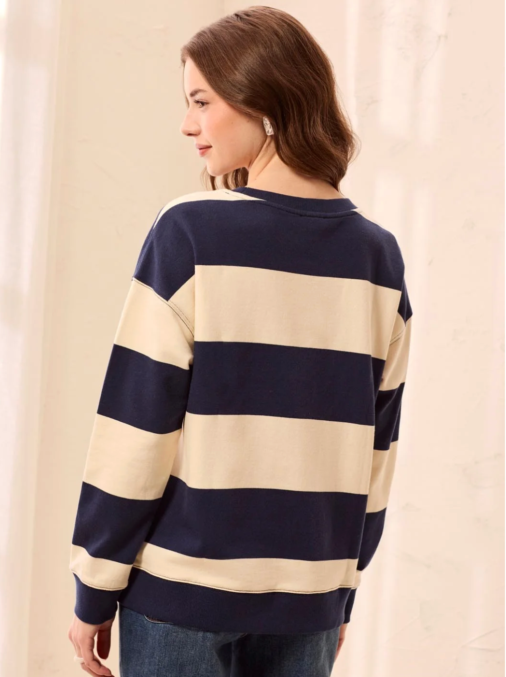 Tribal 3275O/8509 Crewneck Top w Combo - jet blue