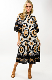 Ivy Jane 72698 Tiered Maxi Bordered Print Dress