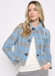 Picadilly YK506SE Short Plaid Jacket- stone blue mutli