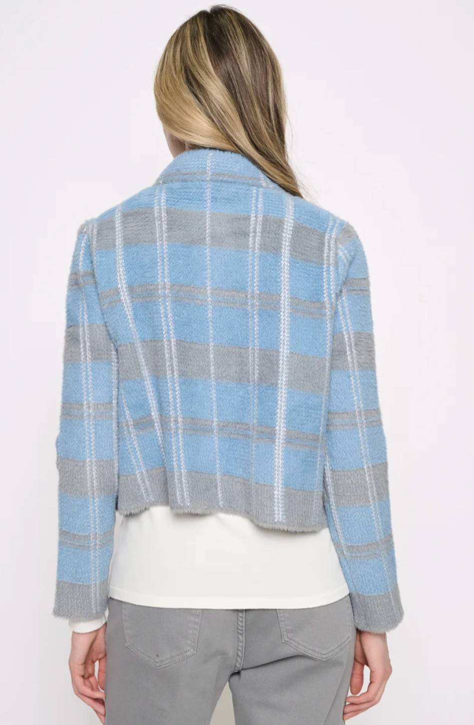 Picadilly YK506SE Short Plaid Jacket- stone blue mutli