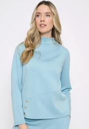 Picadilly YC228 Funnel Neck Top- stone blue