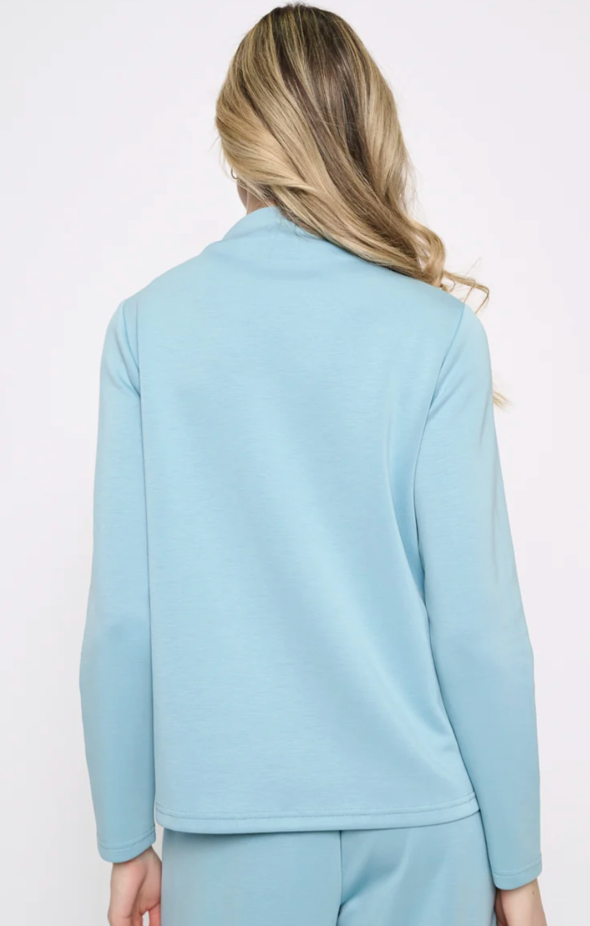 Picadilly YC228 Funnel Neck Top- stone blue