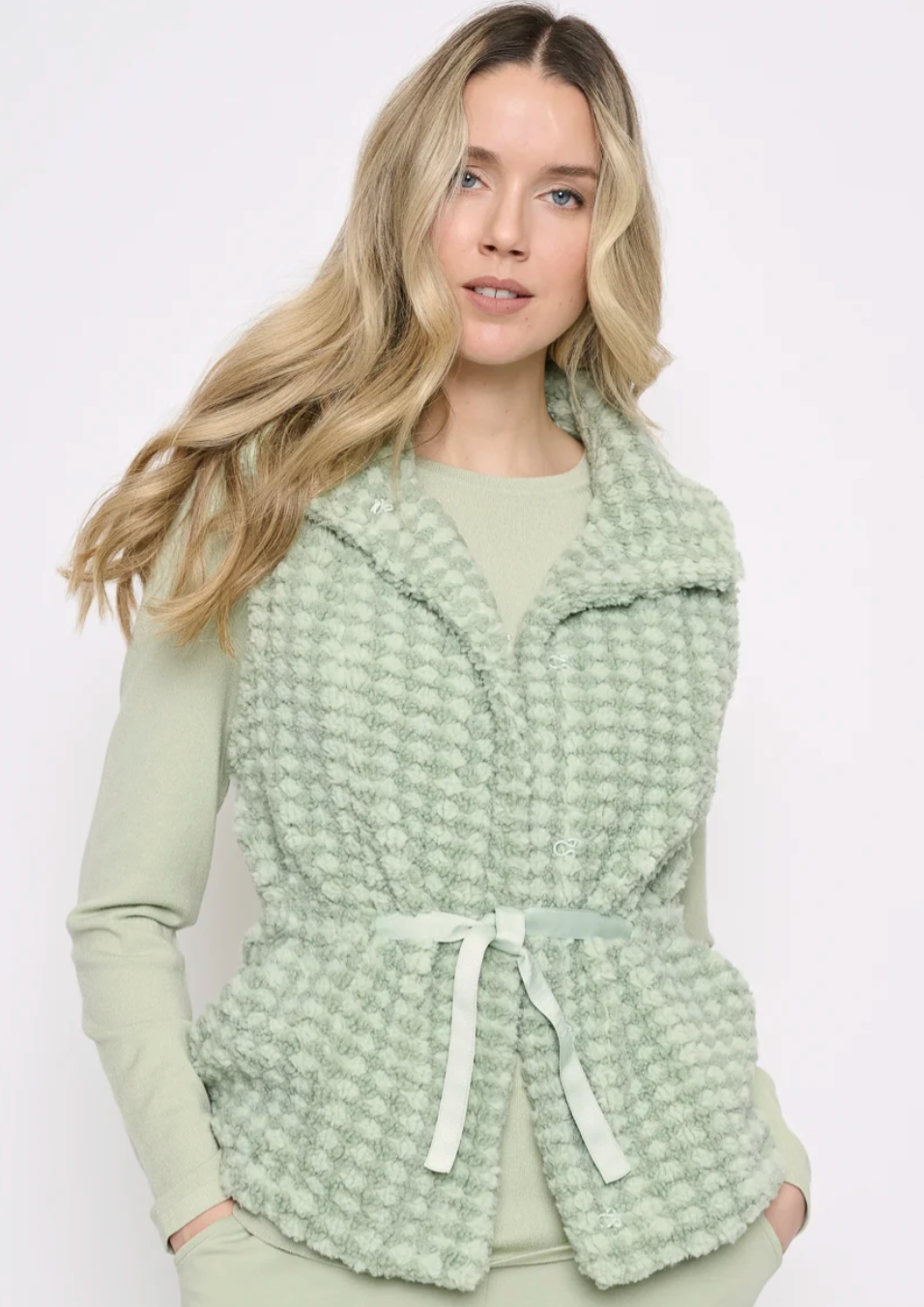 Picadilly YL497 Faux Fur Vest- powder lime