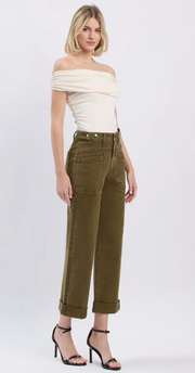 Flying Monkey F5920DOL Dark Olive High Rise Slim Wide
