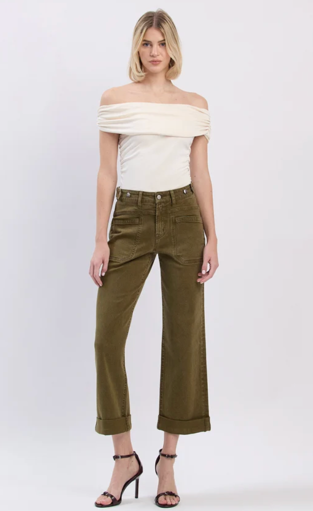 Flying Monkey F5920DOL Dark Olive High Rise Slim Wide