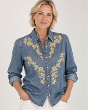 Paparazzi 6551-CAT Denim Western Shirt w Embroidery