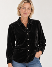 Paparazzi 6541-MAT Velvet Butt-Down Shirt w Print Back