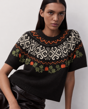 She+Sky Black Pumpkin Embroidery Sweater Top