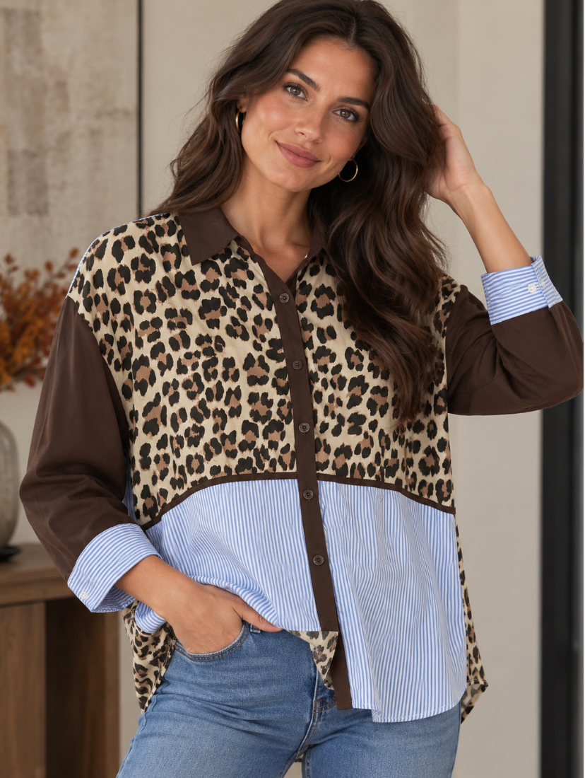 Eternelle 5-FW2637-4 Leopard/Stripe Top