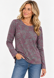 Nally & Millie F311414B Printed Flowers Crewneck Top