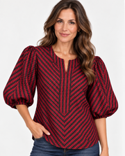 Boho Chic 6261840 Red/Black Puff Sleeve Top