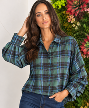 Finley 3757096P Camille Top brushed teal plaid