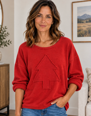 Cotton Lani B348 Top w Tree - Red