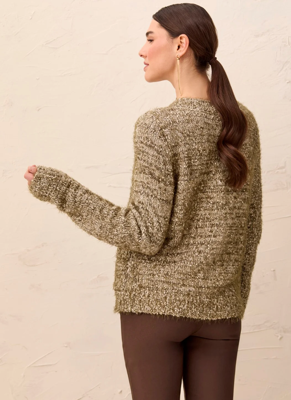 Tribal 3163O/8482 1218 Eyelash Yarn Button-Front Long Sleeve Cardigan