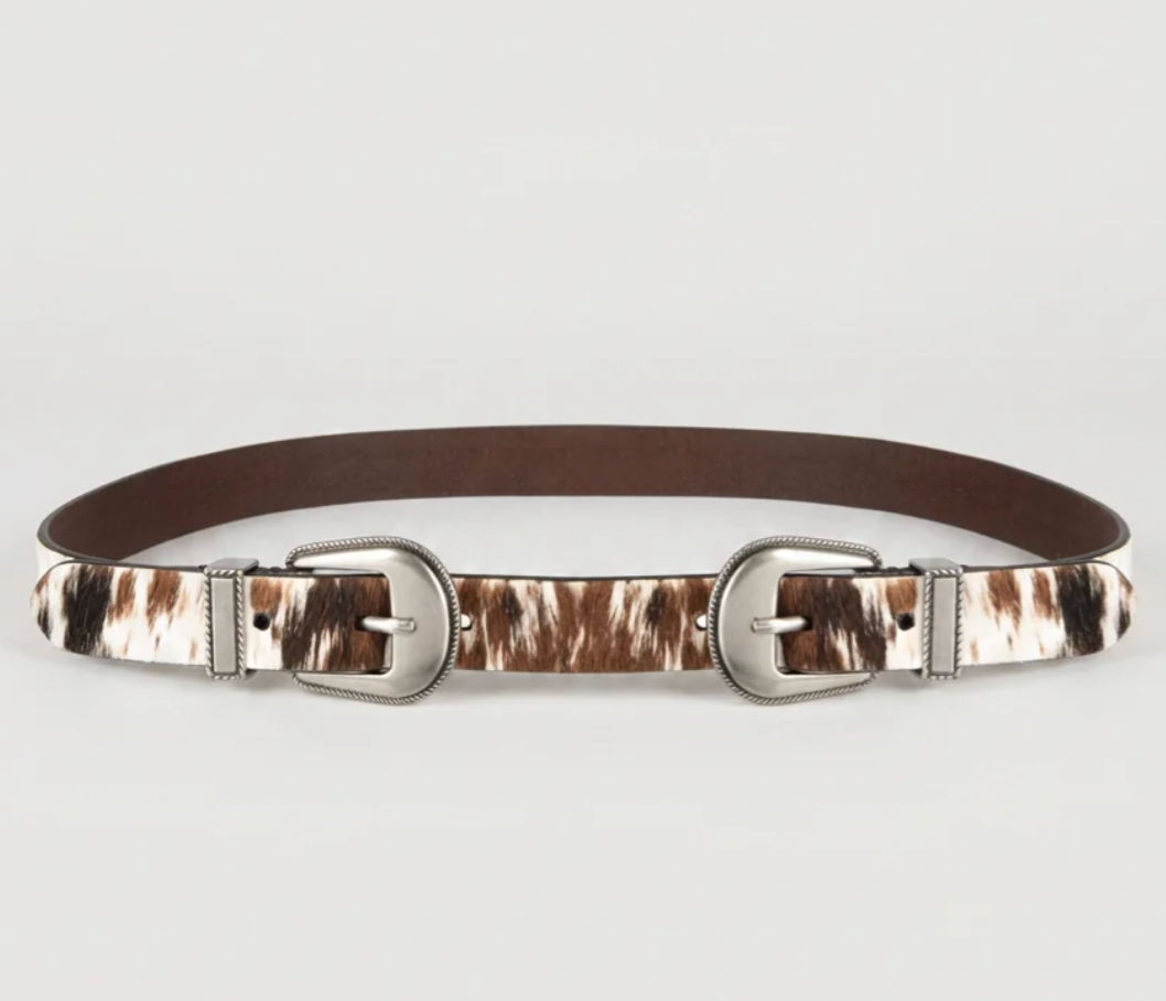 Tribal 13T1020005 3493 BILLY - Cow Print Haircalf Double Buckle Belt