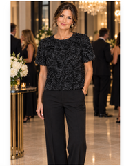 Joy Joy black flower short sleeve top