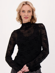 Gabby/Spanner 426324 Flocked Floral Lace Top - black