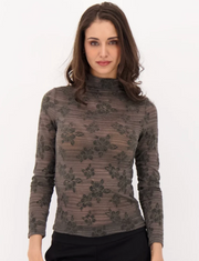 Gabby/Spanner 426324 Flocked Floral Lace Top - grey