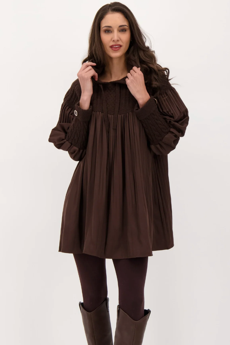 Gabby/Spanner 526613 Hooded Cable Knit Pleated Dress