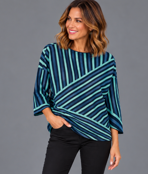 Picadilly YE290YP Funnel Neck Stripe Top