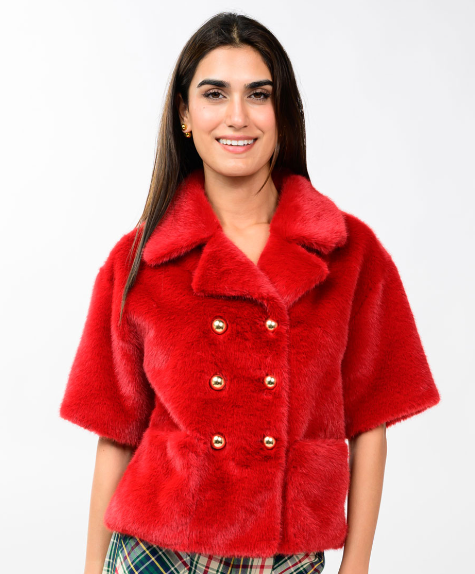 Ivy Jane 130258 Double Breasted Faux Fur Jacket
