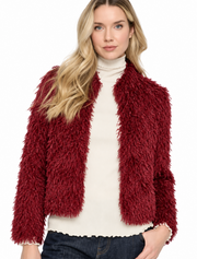 Picadilly YC464 Faux Feather Short Jacket- cabernet