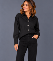 Orly 262283 Ladies Blouse- black w silver flower