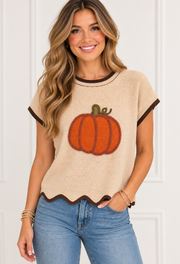 She+Sky ST2029 Taupe Pumpkin Sweater Top