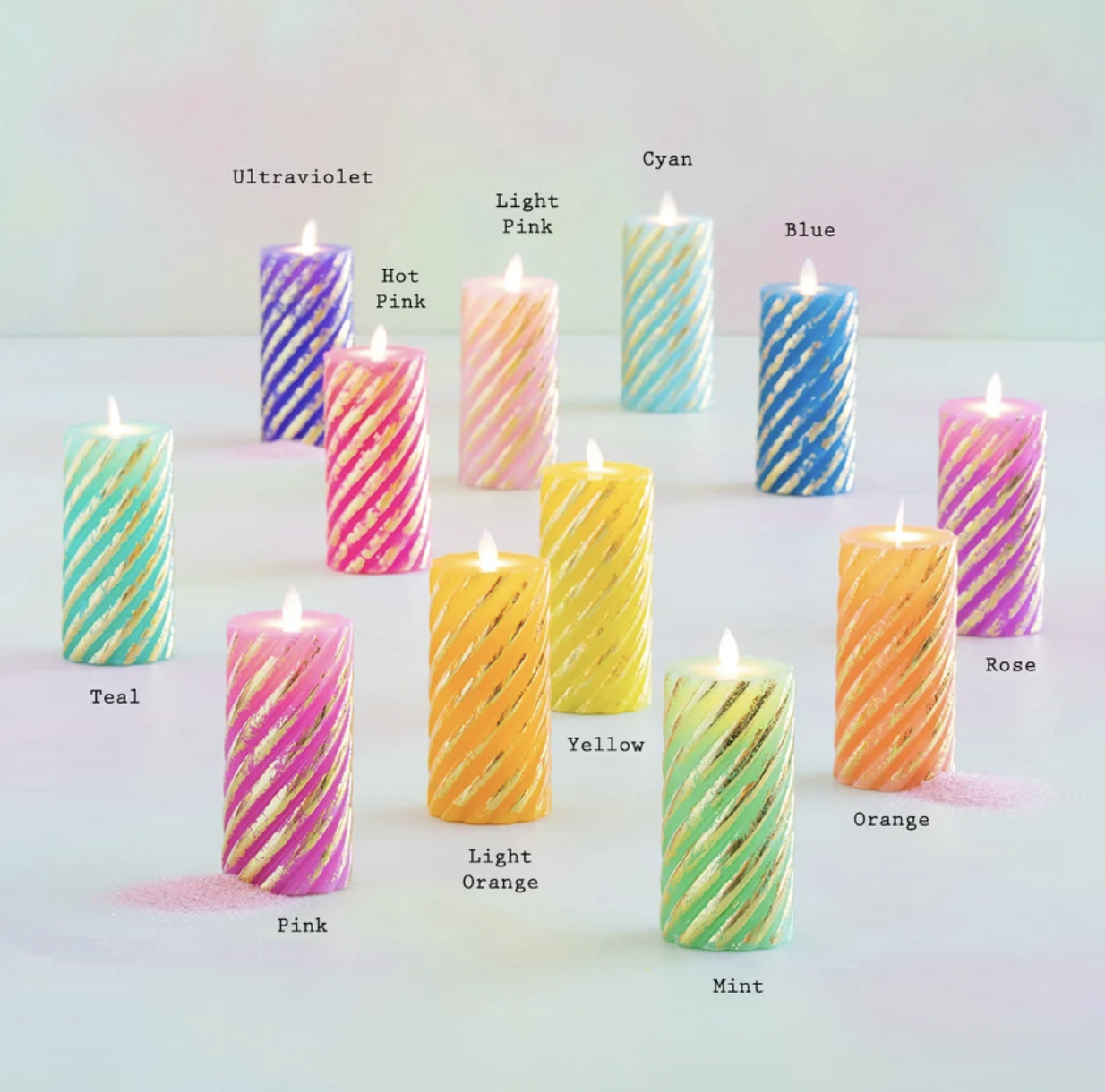 Glitterville Rainbow Pillar Flame Candle