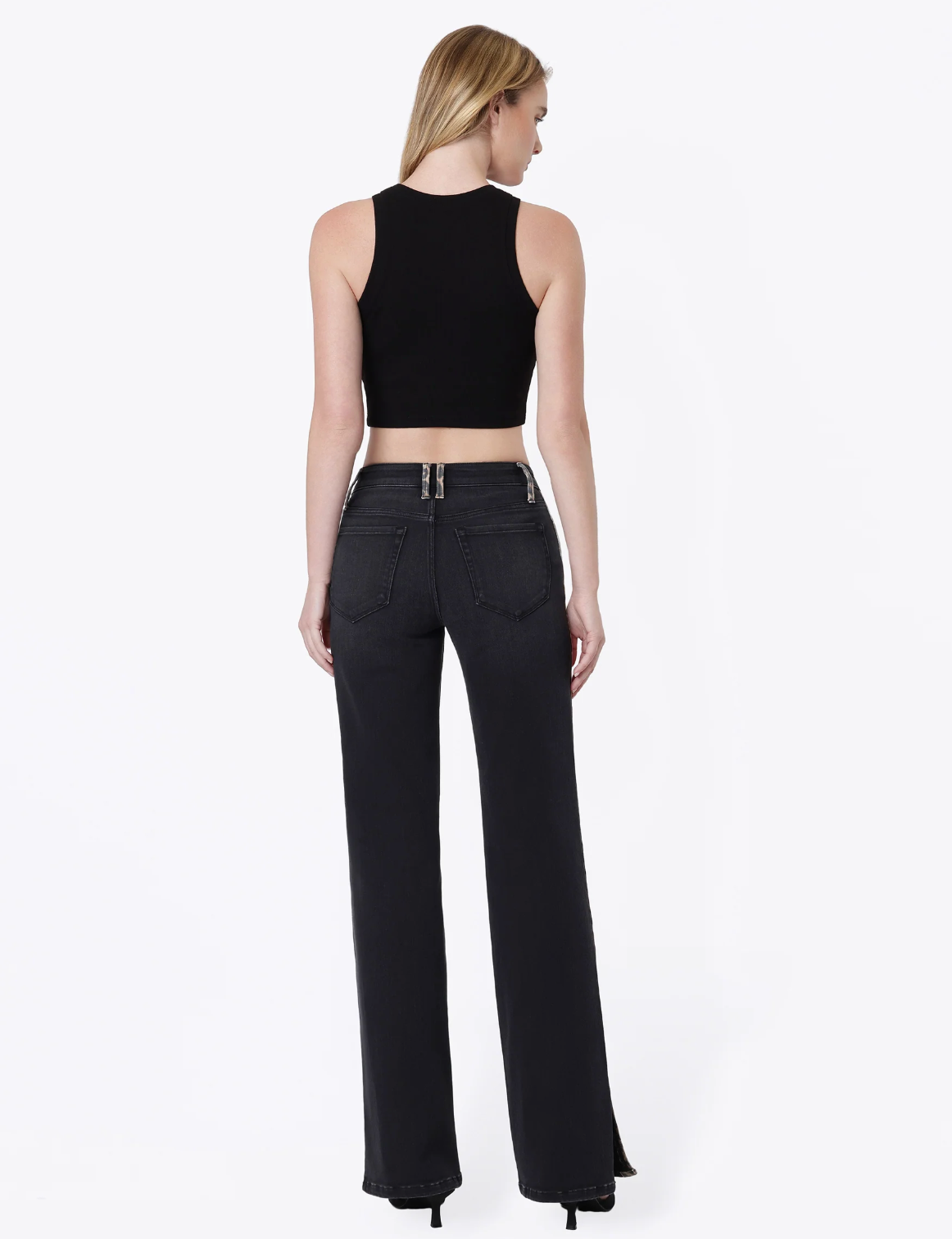 Vervet T7595BKD Cheryl High Rise Vintage flare w side slit and leopard strip