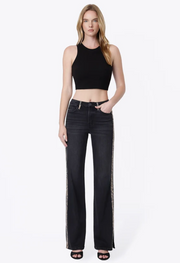 Vervet T7595BKD Cheryl High Rise Vintage flare w side slit and leopard strip
