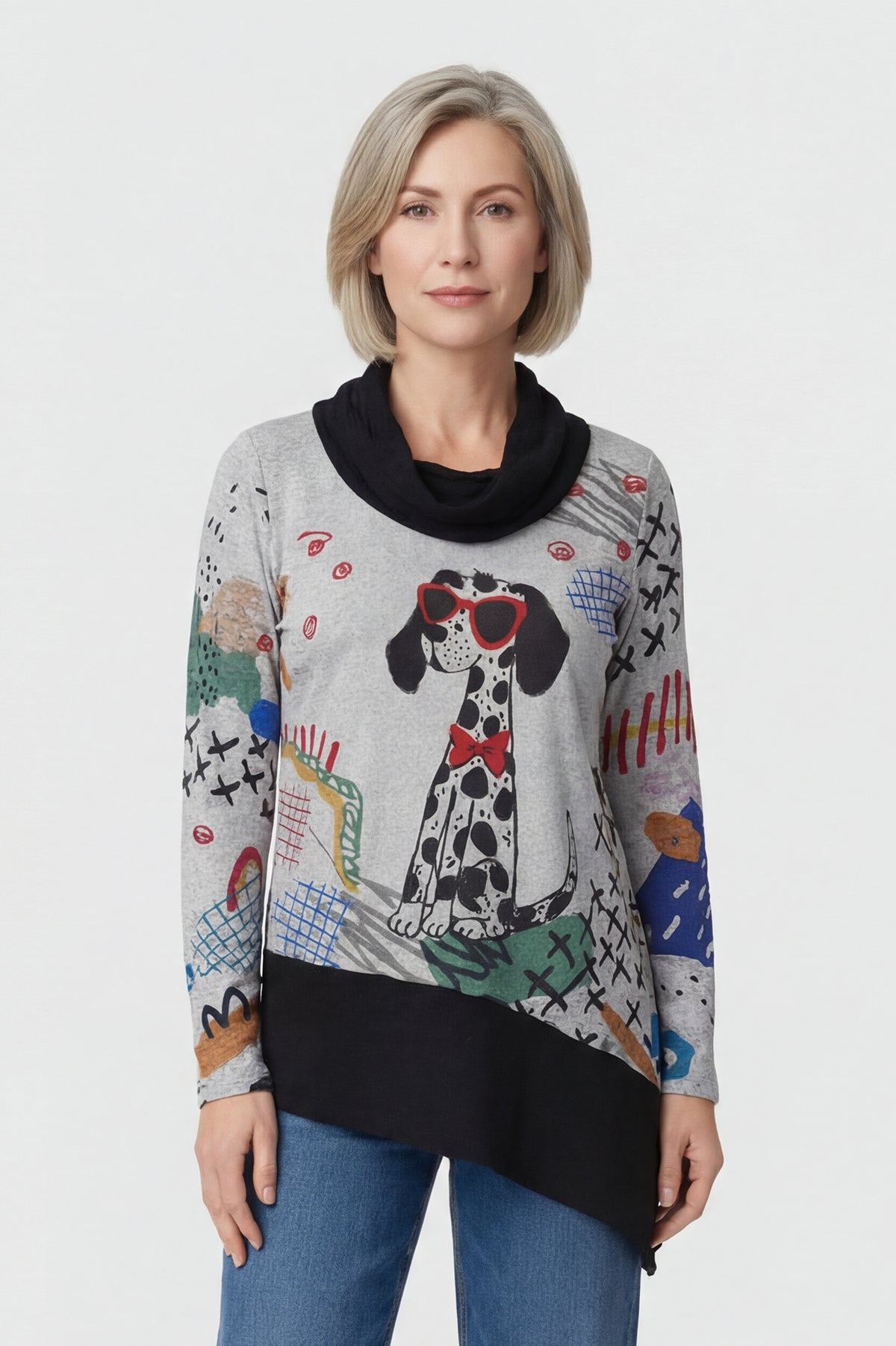 Inoah T1596WKS l/s cowl neck waffle silver Fresita