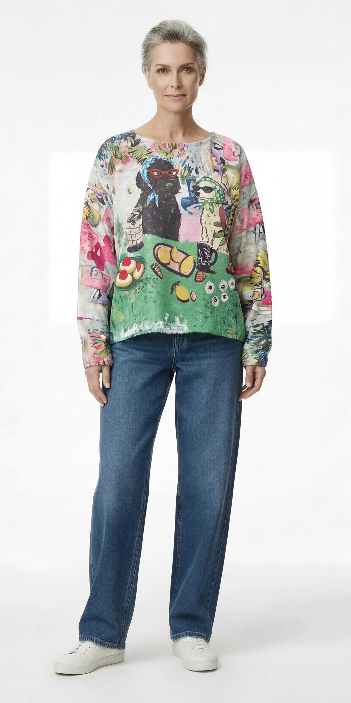 Inoah T1773SE L//S white sweater crew neck Spill the Tea!